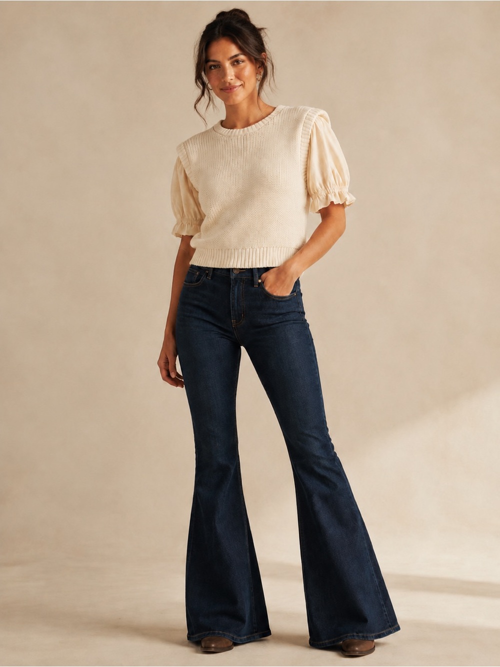 Altar'd State Cream Puff Sleeve Knit Top - Cream